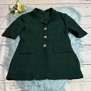 OPEN 3 Button Dark Green Short Sleeve Blazer Sz S